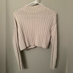 PacSun Cream Ribbed Knit Cropped Sweater